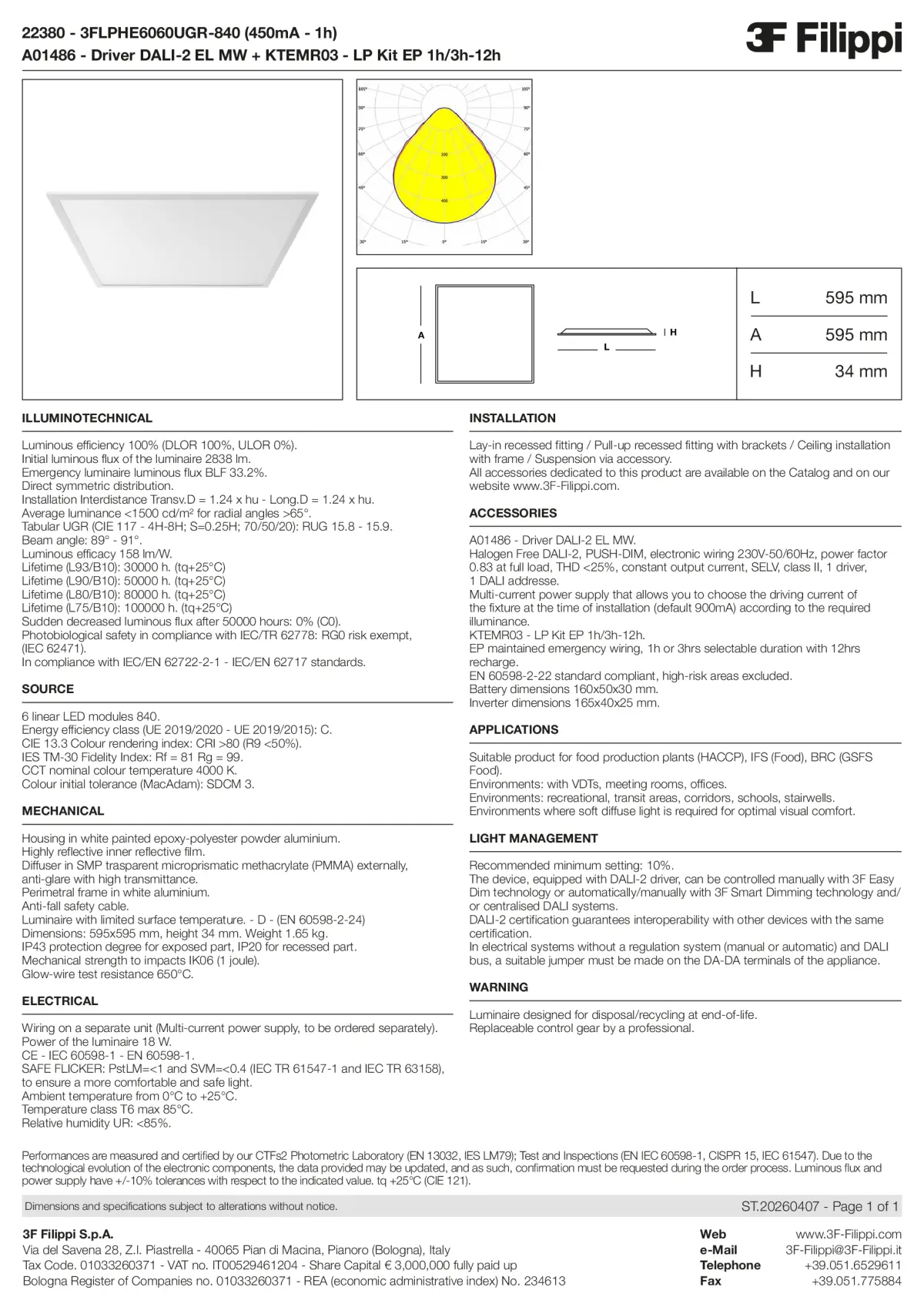 22380+A01486+KTEMR03 - 3FLPHE6060UGR-840 (450mA - 1h) + DALI-2 EL MW + Kit EP 1h-3h - Datasheet - en