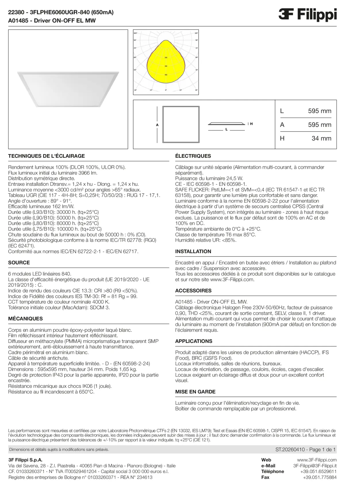 22380+A01485 - 3FLPHE6060UGR-840 (650mA) + ON-OFF EL MW - Datasheet - fr