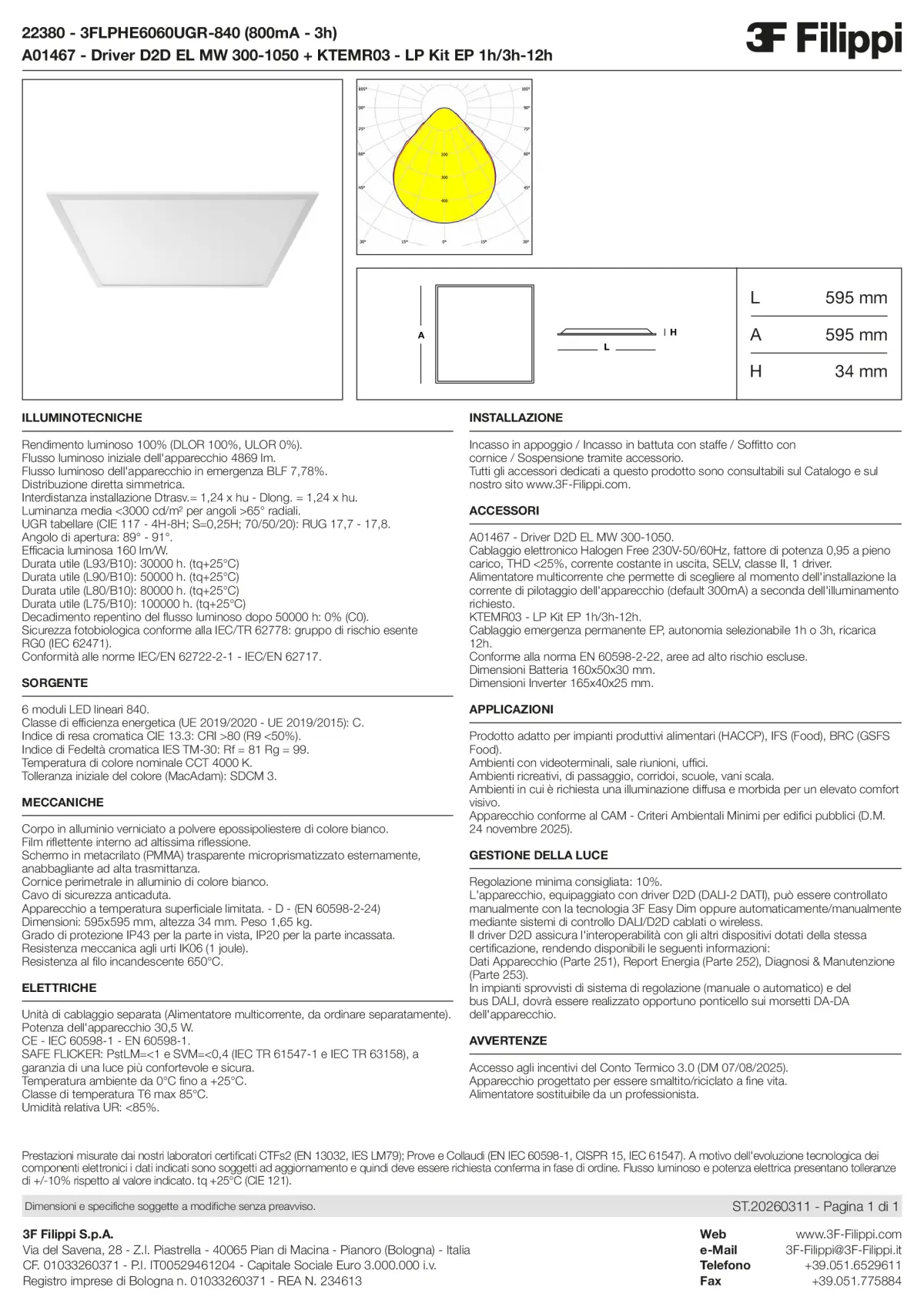 22380+A01467+KTEMR03 - 3FLPHE6060UGR-840 (800mA - 3h) + D2D EL MW 300-1050 + Kit EP 1h-3h - Datasheet - it