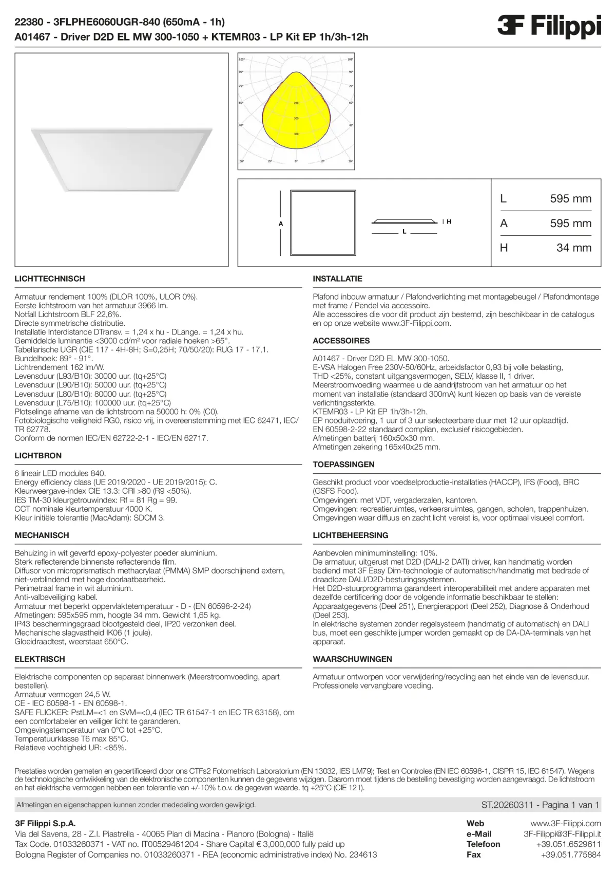 22380+A01467+KTEMR03 - 3FLPHE6060UGR-840 (650mA - 1h) + D2D EL MW 300-1050 + Kit EP 1h-3h - Datasheet - nl