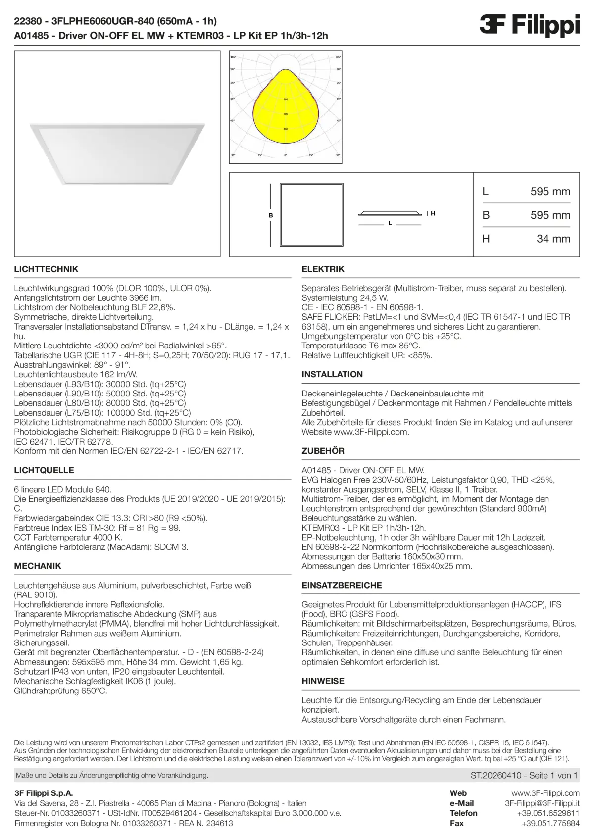 22380+A01485+KTEMR03 - 3FLPHE6060UGR-840 (650mA - 1h) + ON-OFF EL MW + Kit EP 1h-3h - Datasheet - de