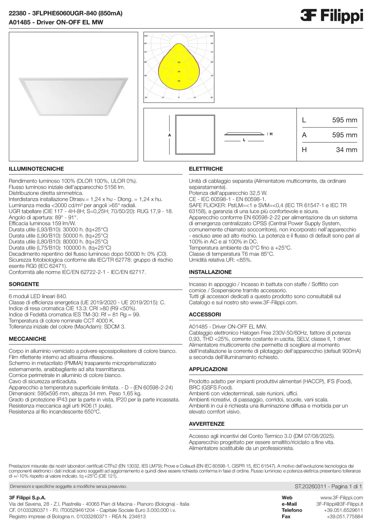 22380+A01485 - 3FLPHE6060UGR-840 (850mA) + ON-OFF EL MW - Datasheet - it