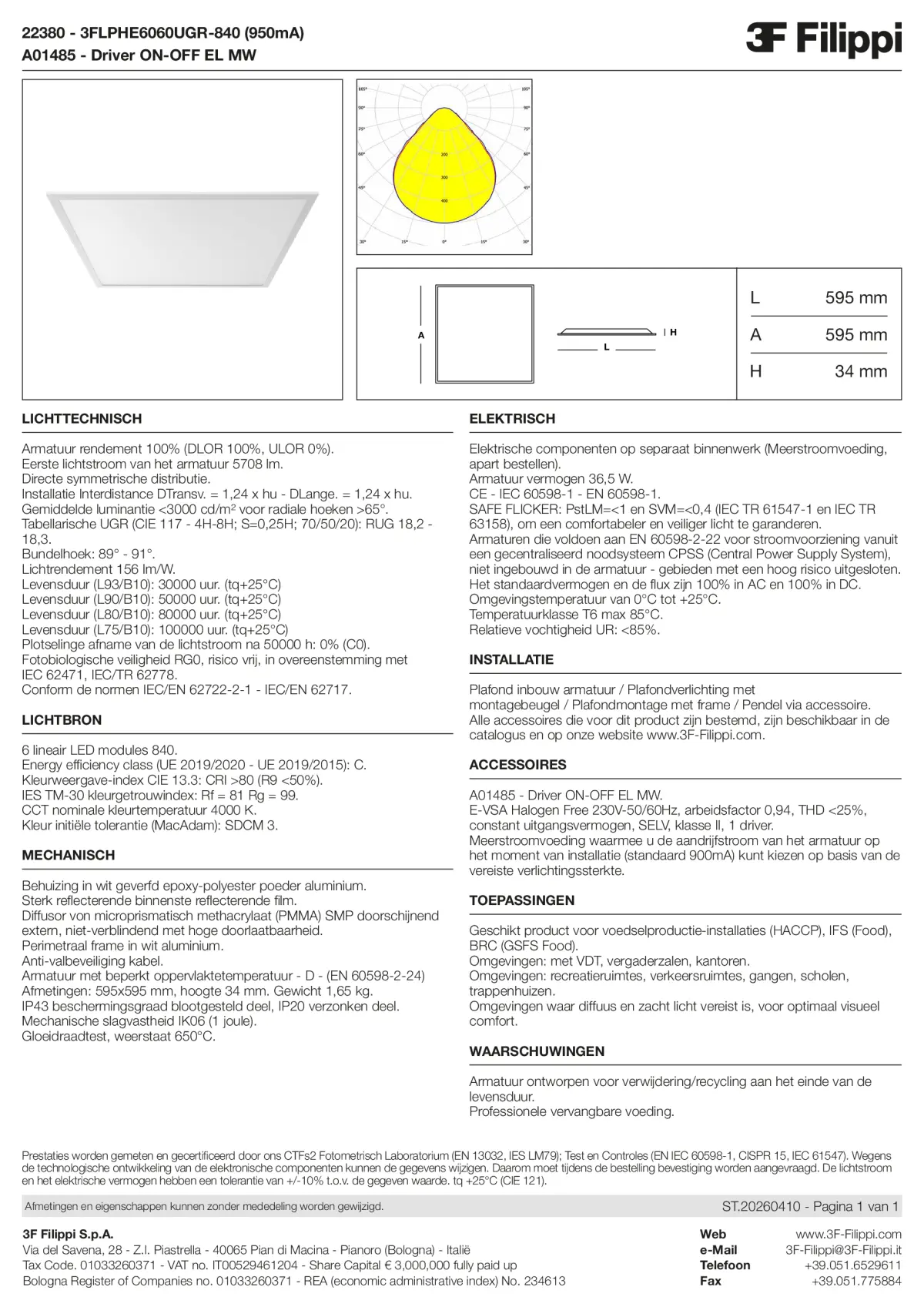22380+A01485 - 3FLPHE6060UGR-840 (950mA) + ON-OFF EL MW - Datasheet - nl