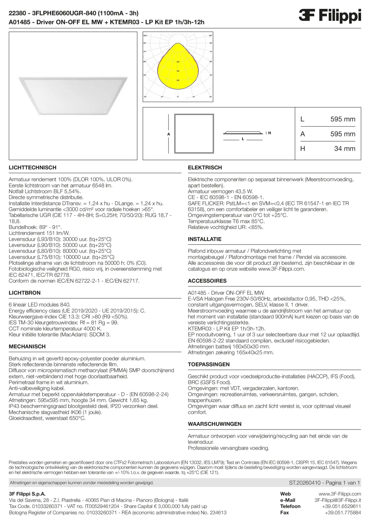 22380+A01485+KTEMR03 - 3FLPHE6060UGR-840 (1100mA - 3h) + ON-OFF EL MW + Kit EP 1h-3h - Datasheet - nl