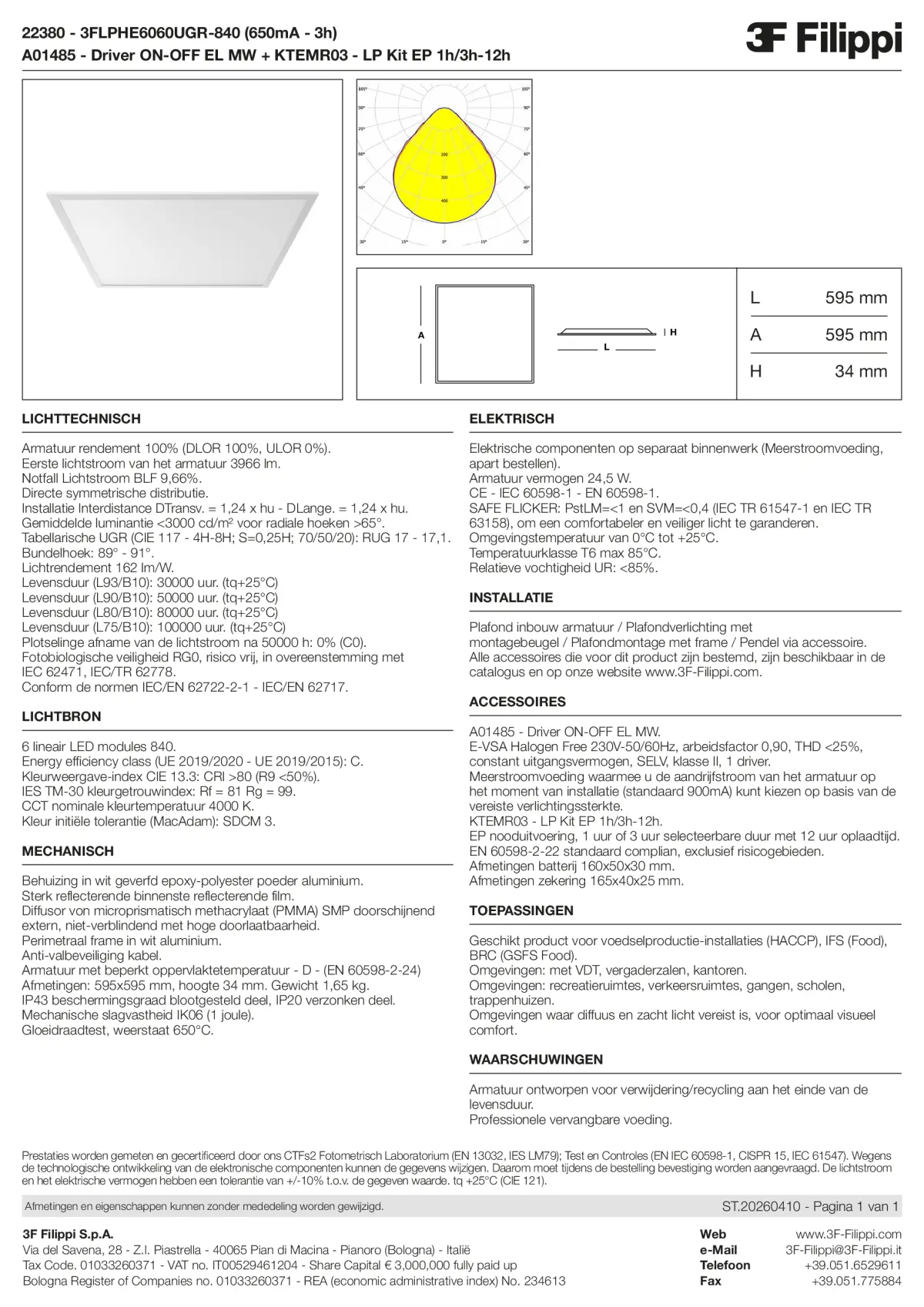 22380+A01485+KTEMR03 - 3FLPHE6060UGR-840 (650mA - 3h) + ON-OFF EL MW + Kit EP 1h-3h - Datasheet - nl