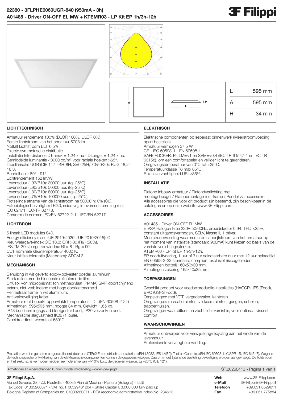 22380+A01485+KTEMR03 - 3FLPHE6060UGR-840 (950mA - 3h) + ON-OFF EL MW + Kit EP 1h-3h - Datasheet - nl