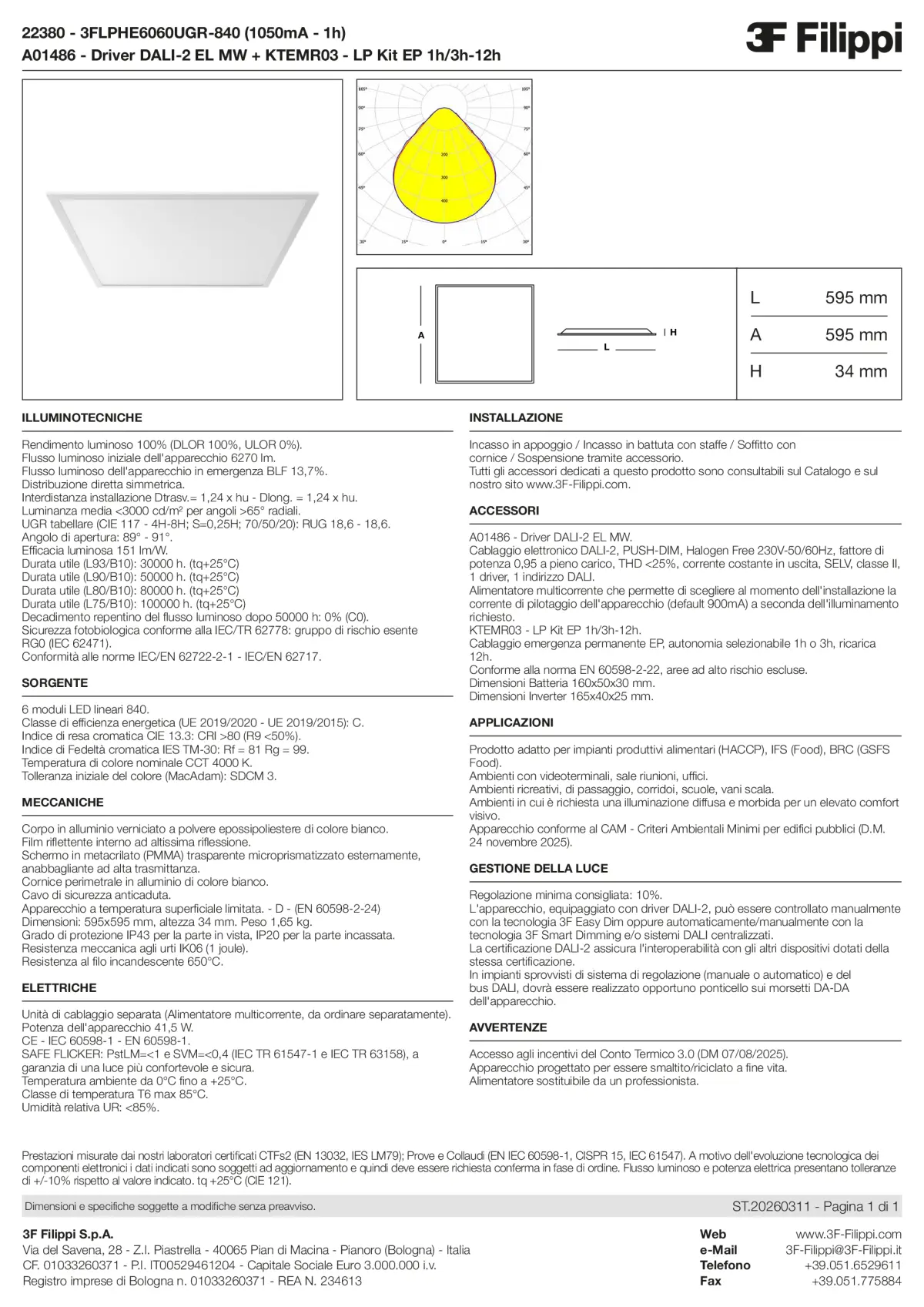 22380+A01486+KTEMR03 - 3FLPHE6060UGR-840 (1050mA - 1h) + DALI-2 EL MW + Kit EP 1h-3h - Datasheet - it
