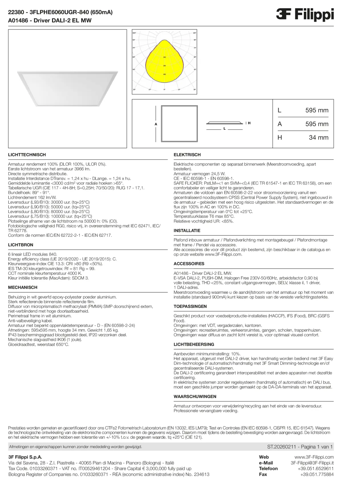 22380+A01486 - 3FLPHE6060UGR-840 (650mA) + DALI-2 EL MW - Datasheet - nl