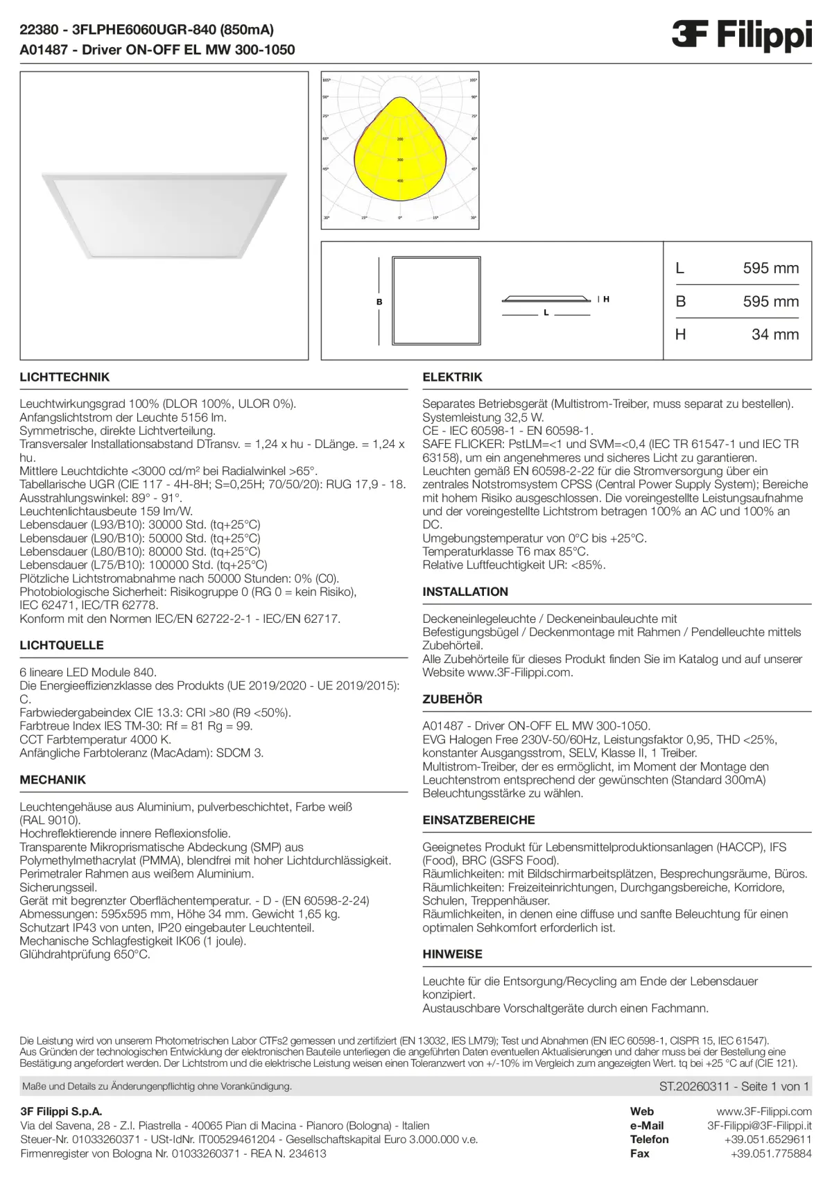 22380+A01487 - 3FLPHE6060UGR-840 (850mA) + ON-OFF EL MW 300-1050 - Datasheet - de