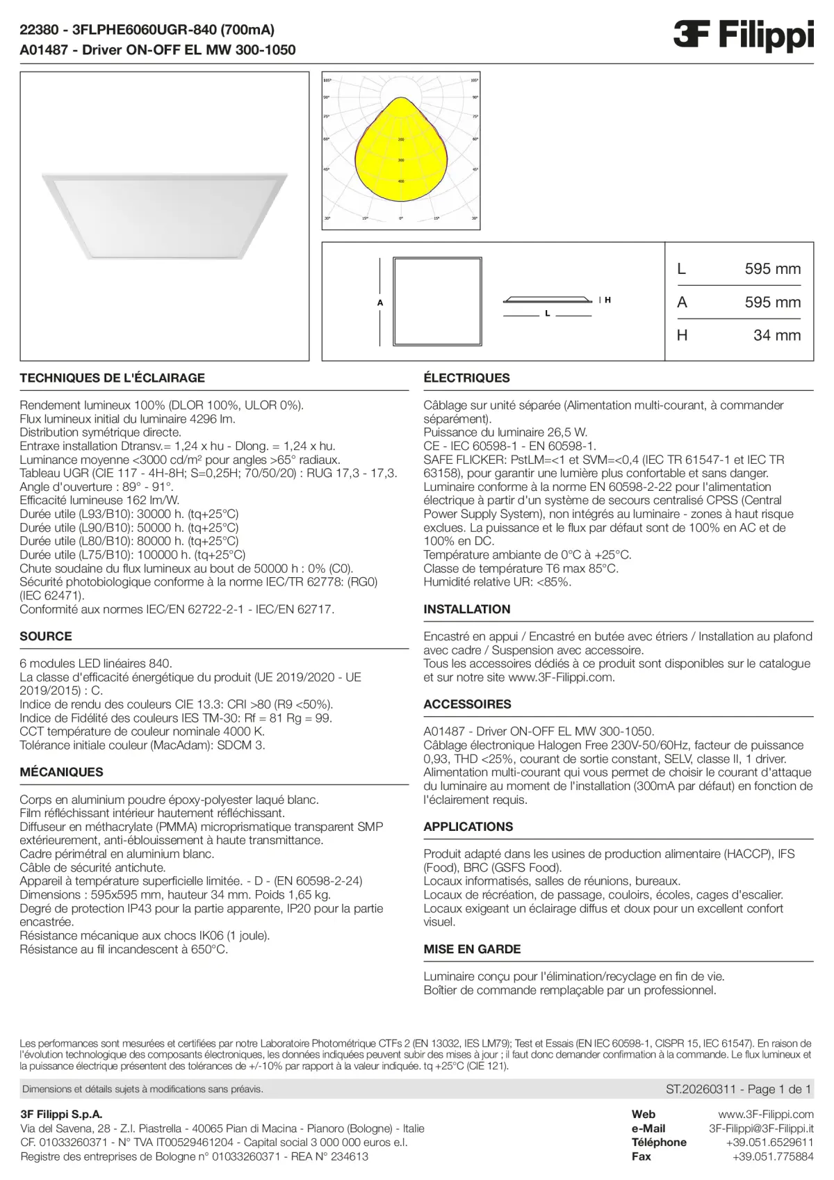22380+A01487 - 3FLPHE6060UGR-840 (700mA) + ON-OFF EL MW 300-1050 - Datasheet - fr