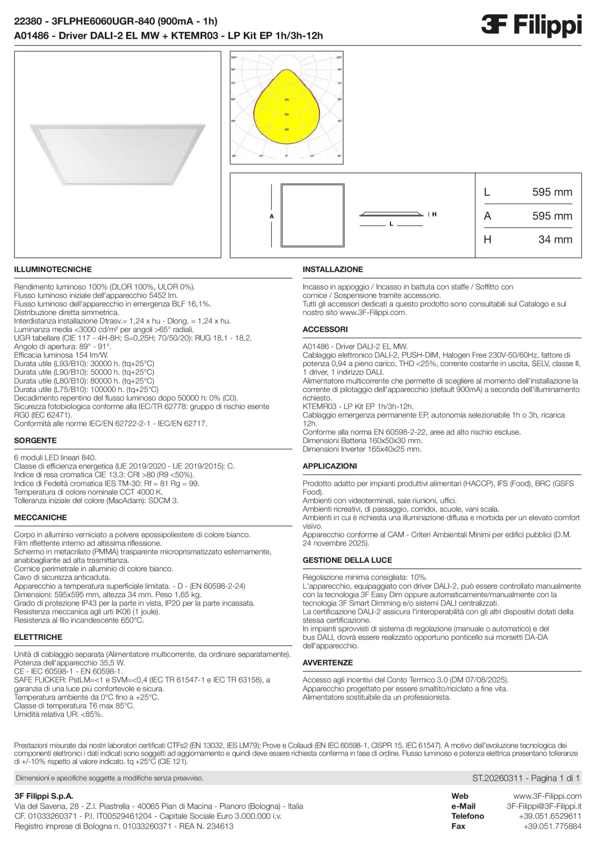 22380+A01486+KTEMR03 - 3FLPHE6060UGR-840 (900mA - 1h) + DALI-2 EL MW + Kit EP 1h-3h - Datasheet - it