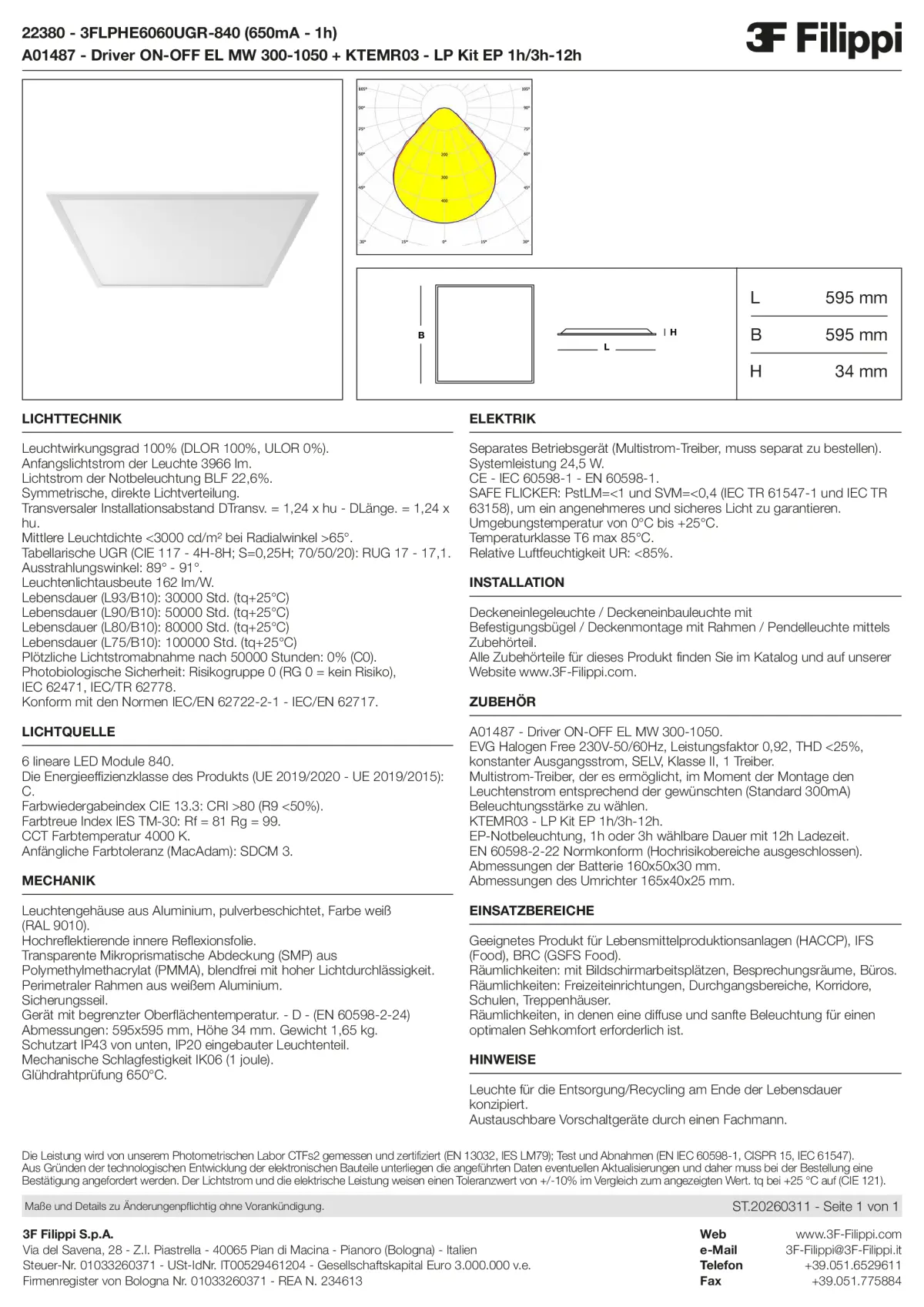 22380+A01487+KTEMR03 - 3FLPHE6060UGR-840 (650mA - 1h) + ON-OFF EL MW 300-1050 + Kit EP 1h-3h - Datasheet - de