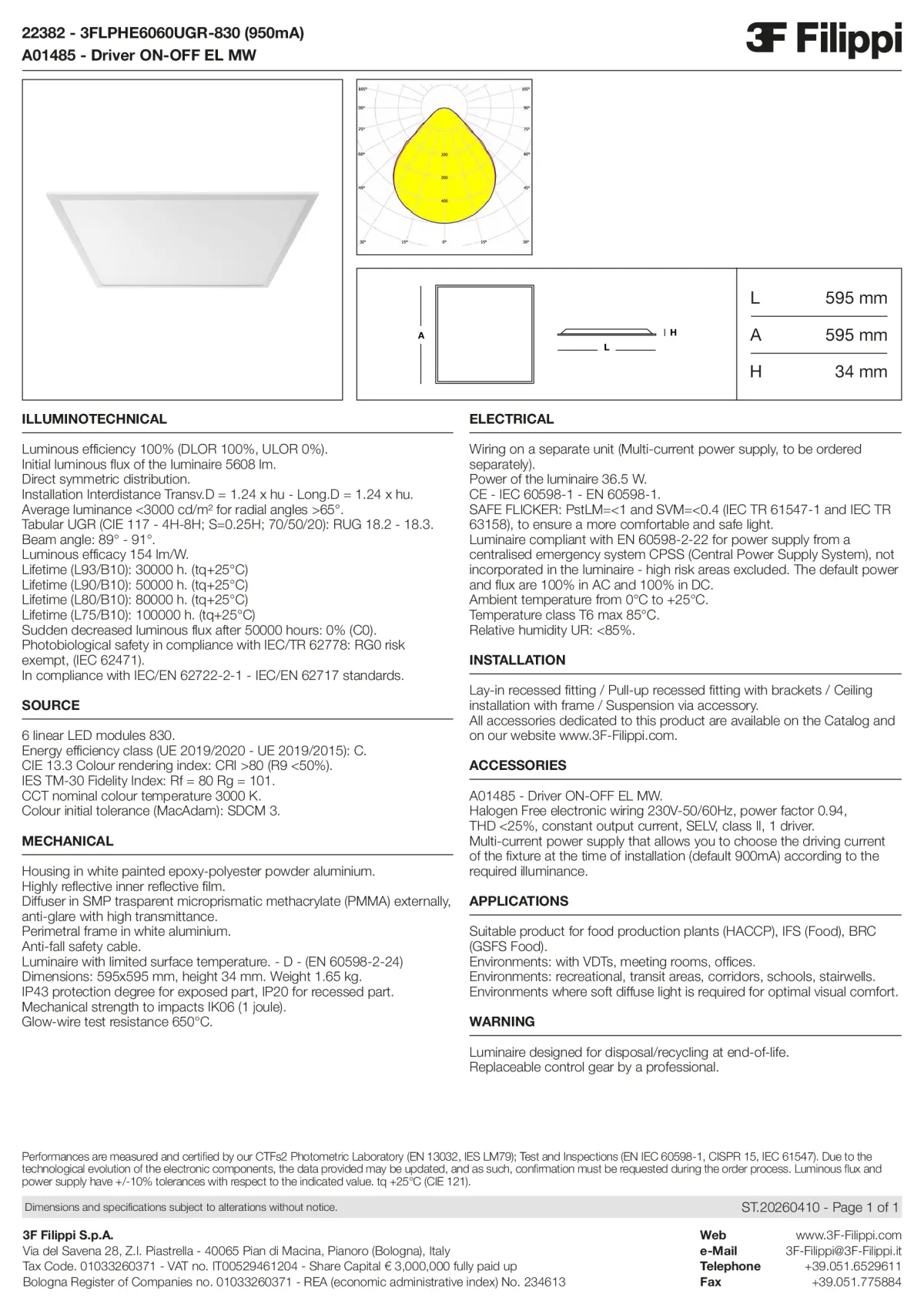 22382+A01485 - 3FLPHE6060UGR-830 (950mA) + ON-OFF EL MW - Datasheet - en