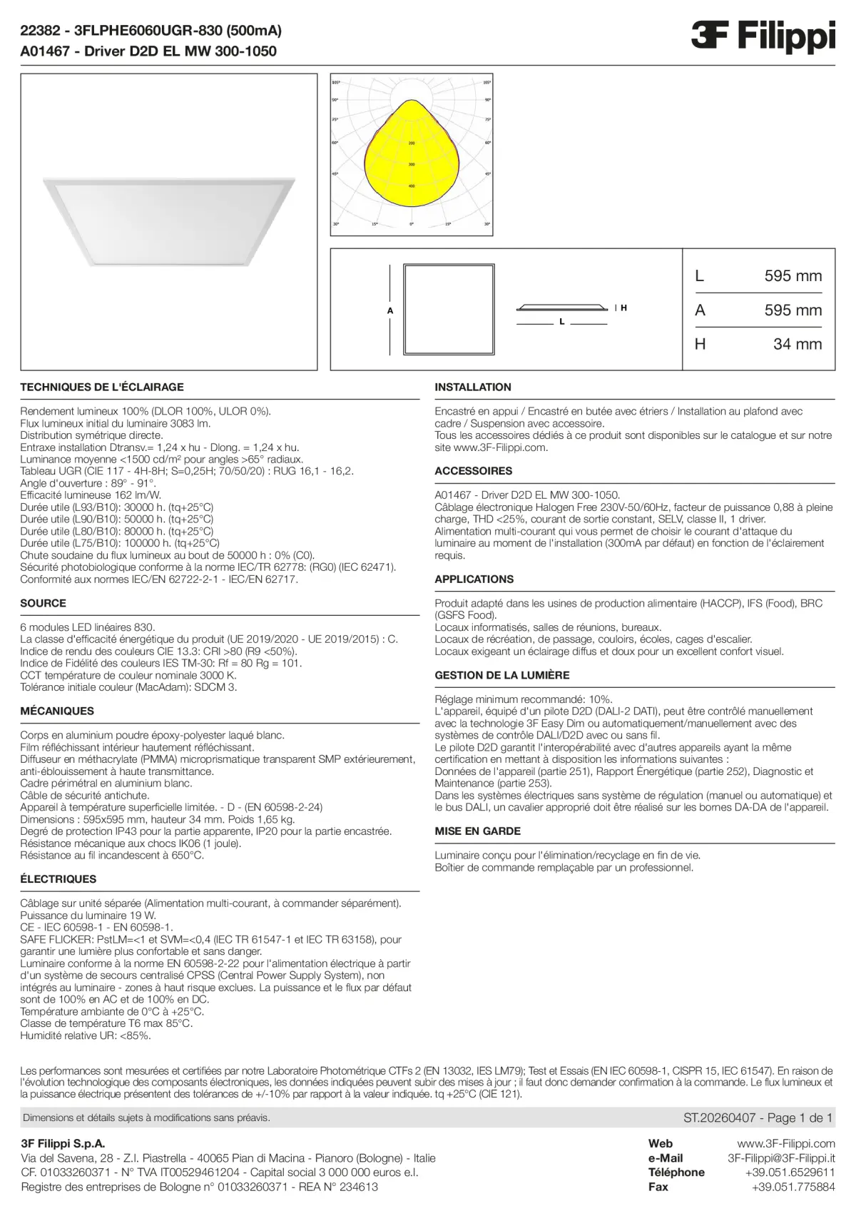 22382+A01467 - 3FLPHE6060UGR-830 (500mA) + D2D EL MW 300-1050 - Datasheet - fr