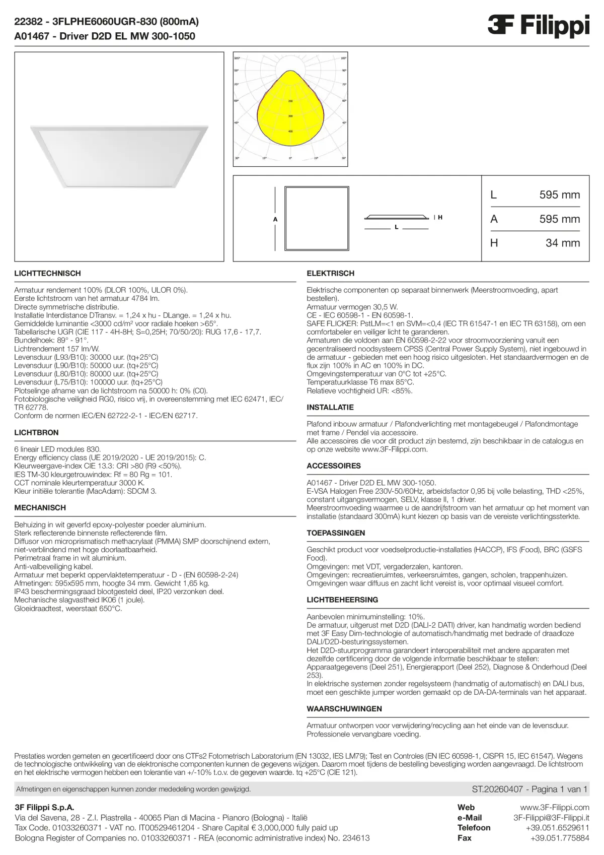 22382+A01467 - 3FLPHE6060UGR-830 (800mA) + D2D EL MW 300-1050 - Datasheet - nl