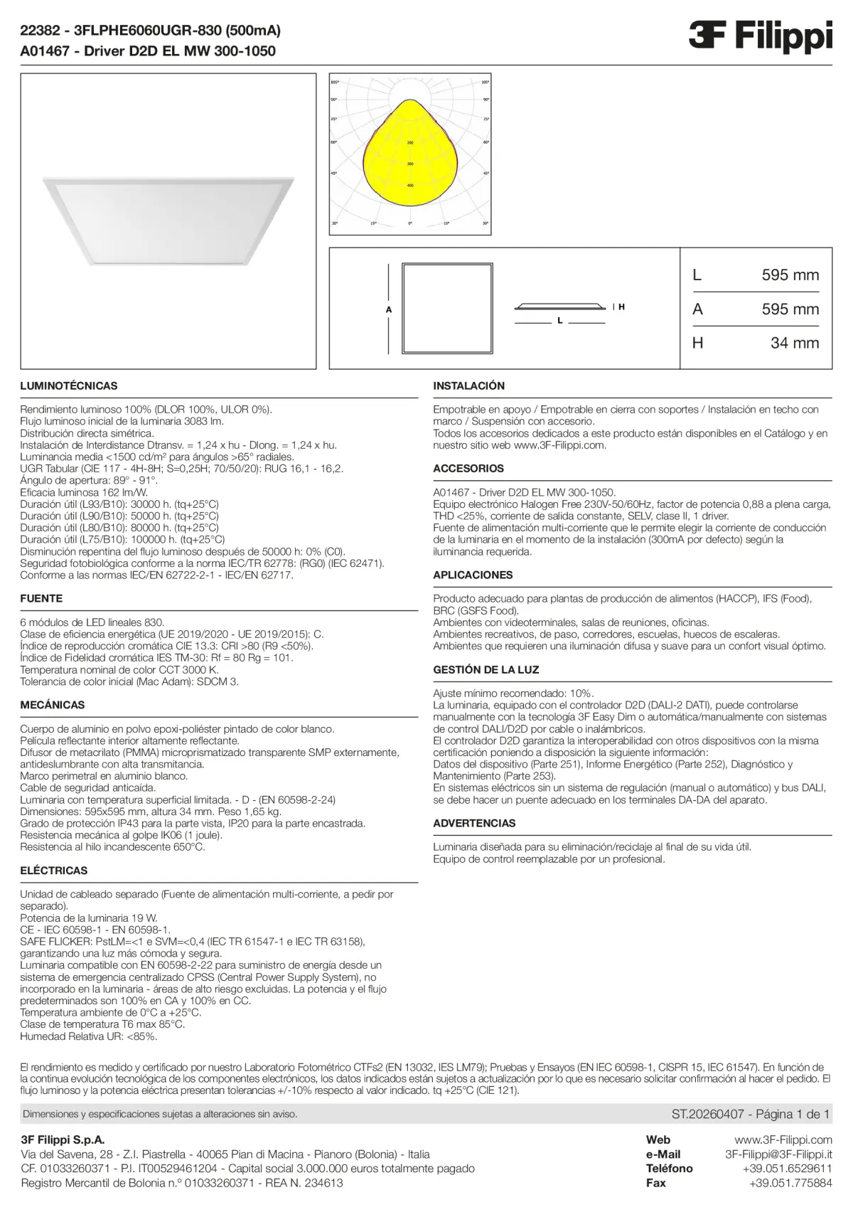 22382+A01467 - 3FLPHE6060UGR-830 (500mA) + D2D EL MW 300-1050 - Datasheet - es