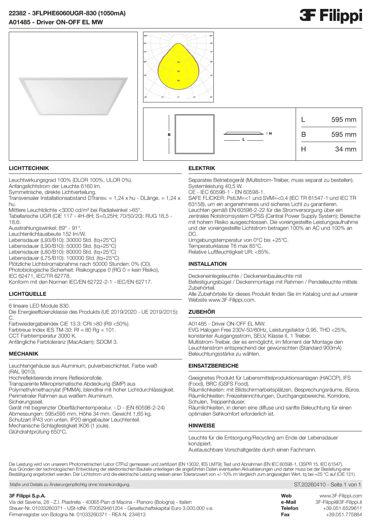 22382+A01485 - 3FLPHE6060UGR-830 (1050mA) + ON-OFF EL MW - Datasheet - de