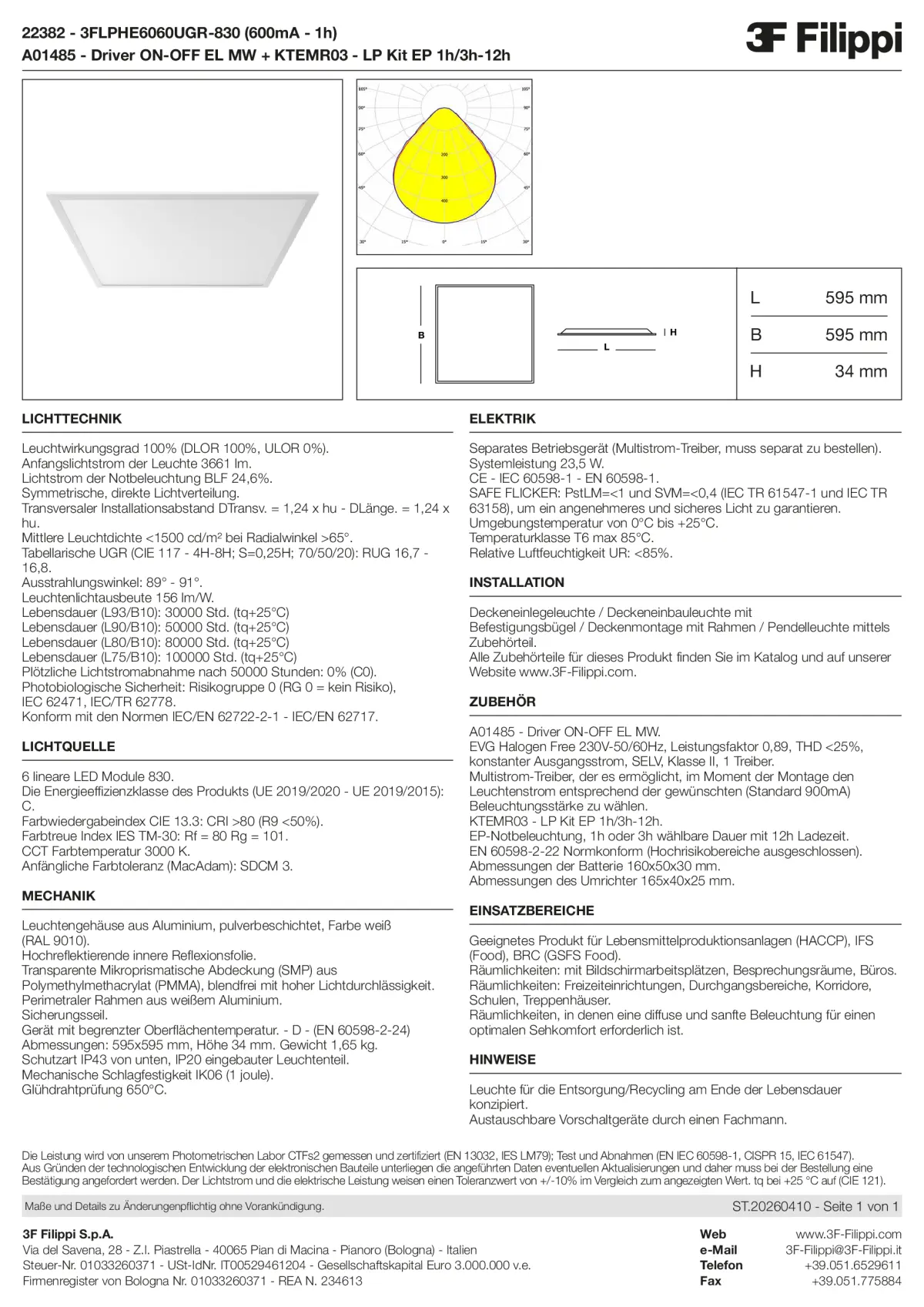 22382+A01485+KTEMR03 - 3FLPHE6060UGR-830 (600mA - 1h) + ON-OFF EL MW + Kit EP 1h-3h - Datasheet - de