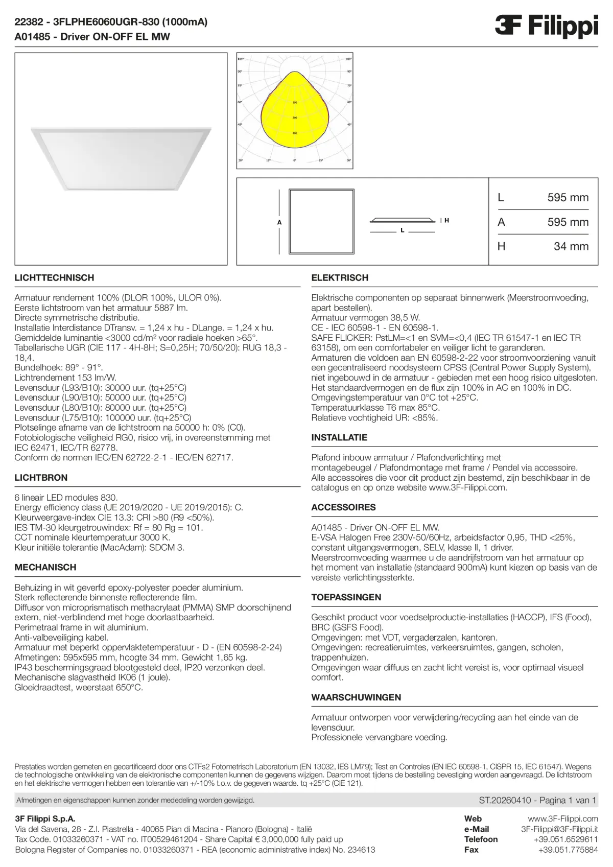 22382+A01485 - 3FLPHE6060UGR-830 (1000mA) + ON-OFF EL MW - Datasheet - nl