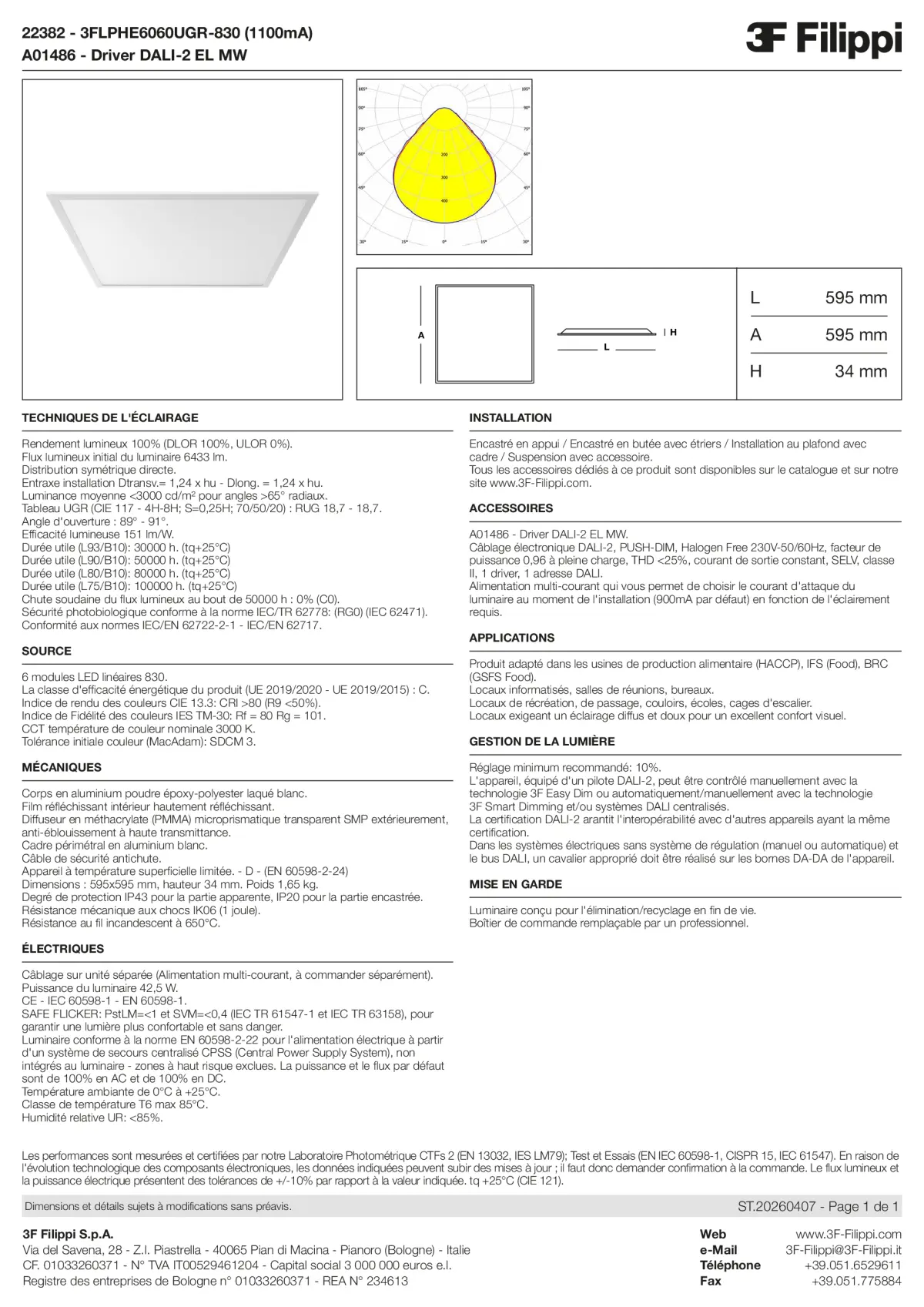 22382+A01486 - 3FLPHE6060UGR-830 (1100mA) + DALI-2 EL MW - Datasheet - fr