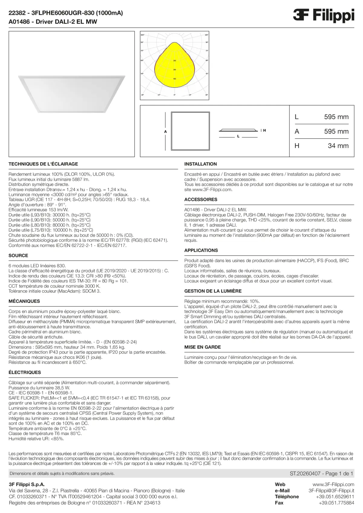 22382+A01486 - 3FLPHE6060UGR-830 (1000mA) + DALI-2 EL MW - Datasheet - fr