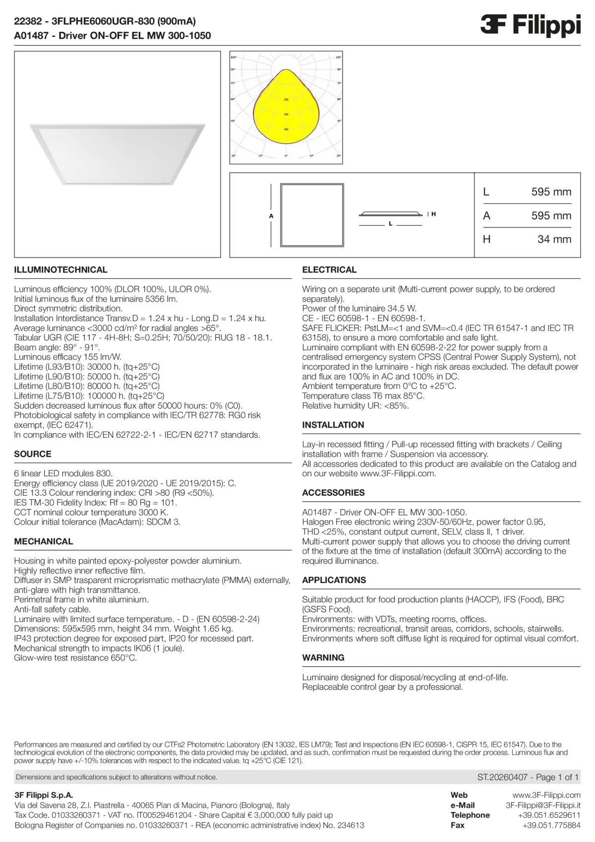 22382+A01487 - 3FLPHE6060UGR-830 (900mA) + ON-OFF EL MW 300-1050 - Datasheet - en