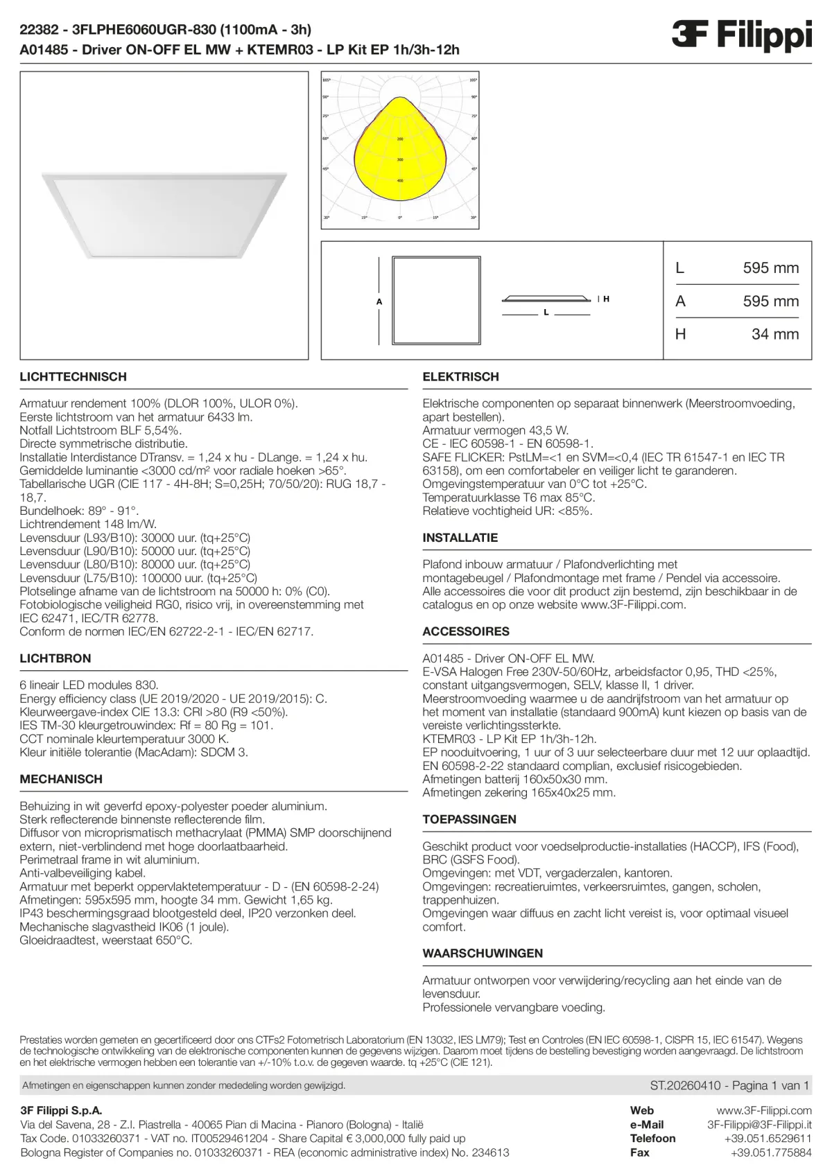 22382+A01485+KTEMR03 - 3FLPHE6060UGR-830 (1100mA - 3h) + ON-OFF EL MW + Kit EP 1h-3h - Datasheet - nl