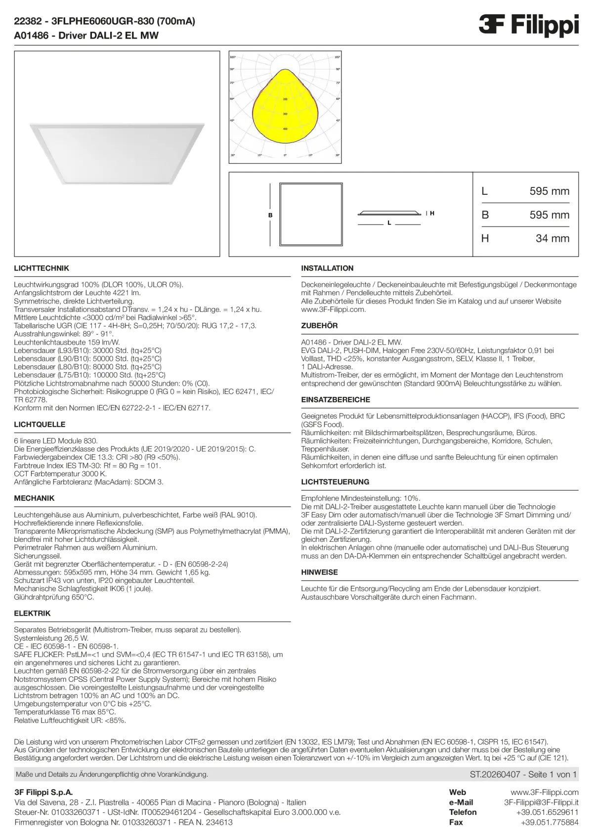 22382+A01486 - 3FLPHE6060UGR-830 (700mA) + DALI-2 EL MW - Datasheet - de