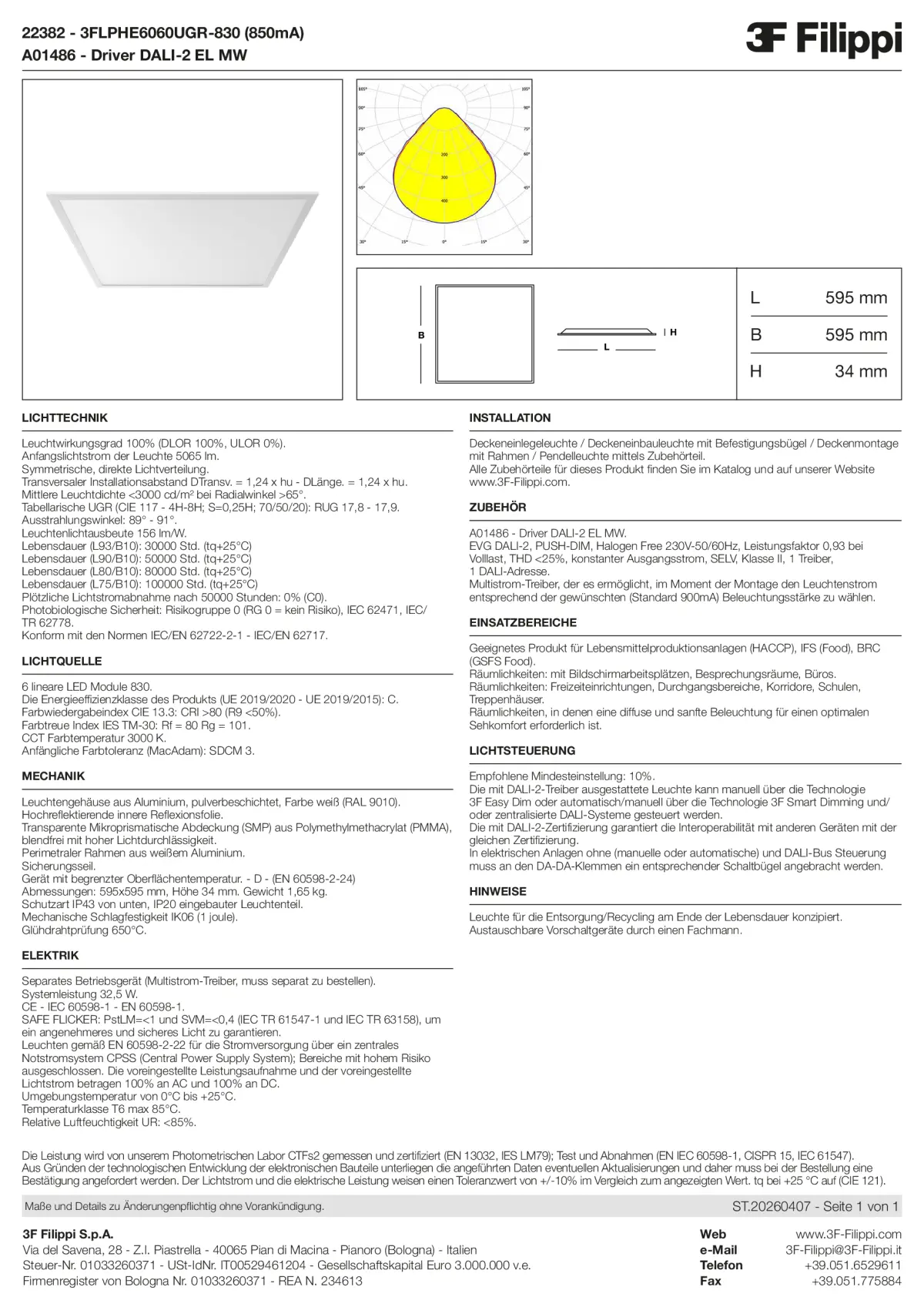 22382+A01486 - 3FLPHE6060UGR-830 (850mA) + DALI-2 EL MW - Datasheet - de