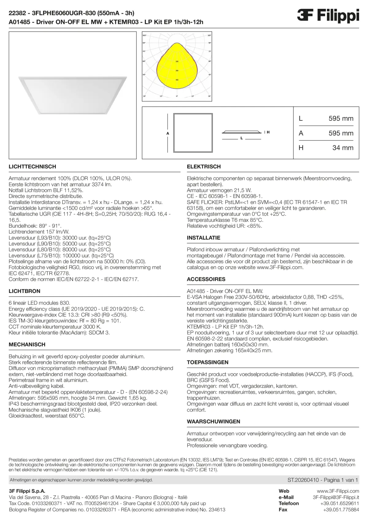 22382+A01485+KTEMR03 - 3FLPHE6060UGR-830 (550mA - 3h) + ON-OFF EL MW + Kit EP 1h-3h - Datasheet - nl