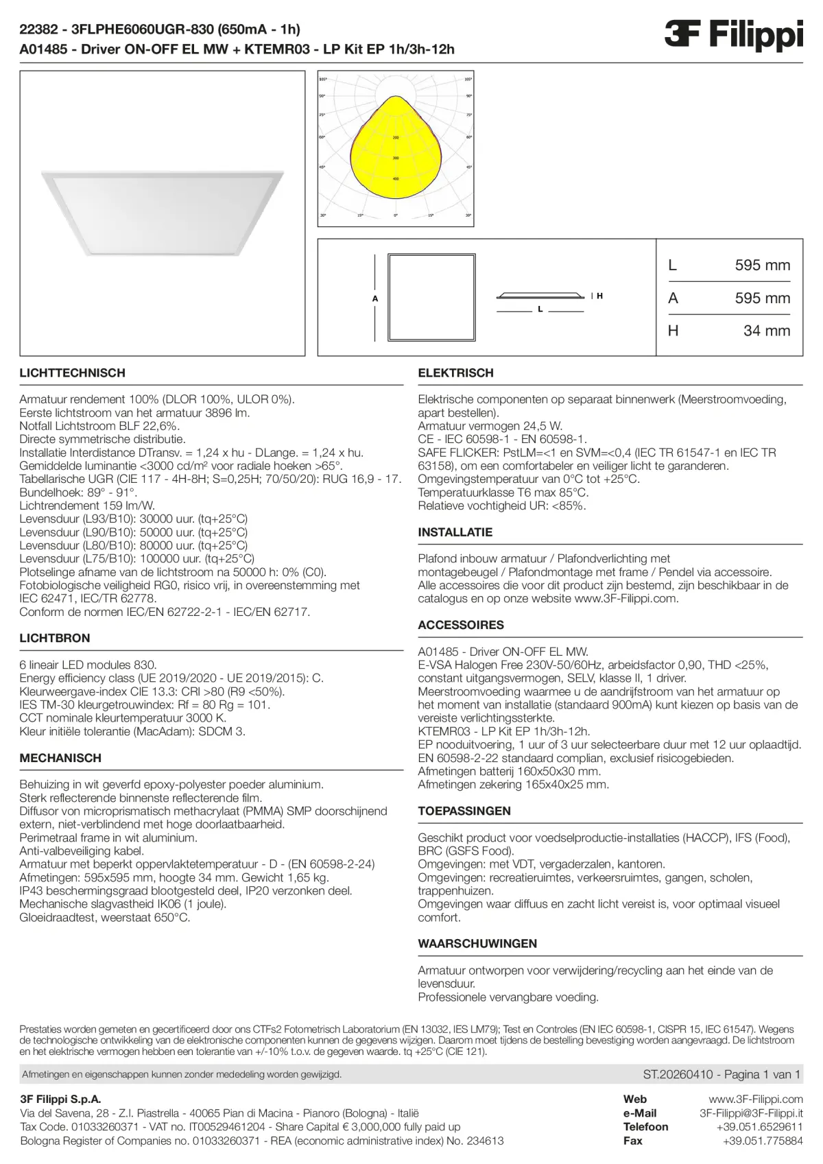 22382+A01485+KTEMR03 - 3FLPHE6060UGR-830 (650mA - 1h) + ON-OFF EL MW + Kit EP 1h-3h - Datasheet - nl