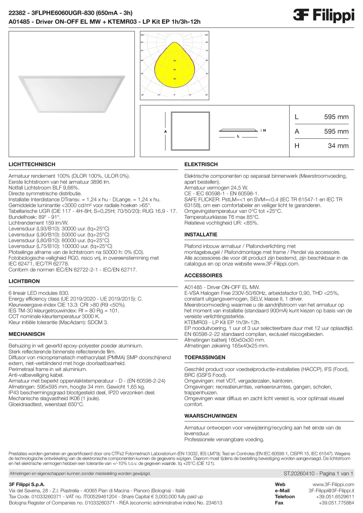 22382+A01485+KTEMR03 - 3FLPHE6060UGR-830 (650mA - 3h) + ON-OFF EL MW + Kit EP 1h-3h - Datasheet - nl
