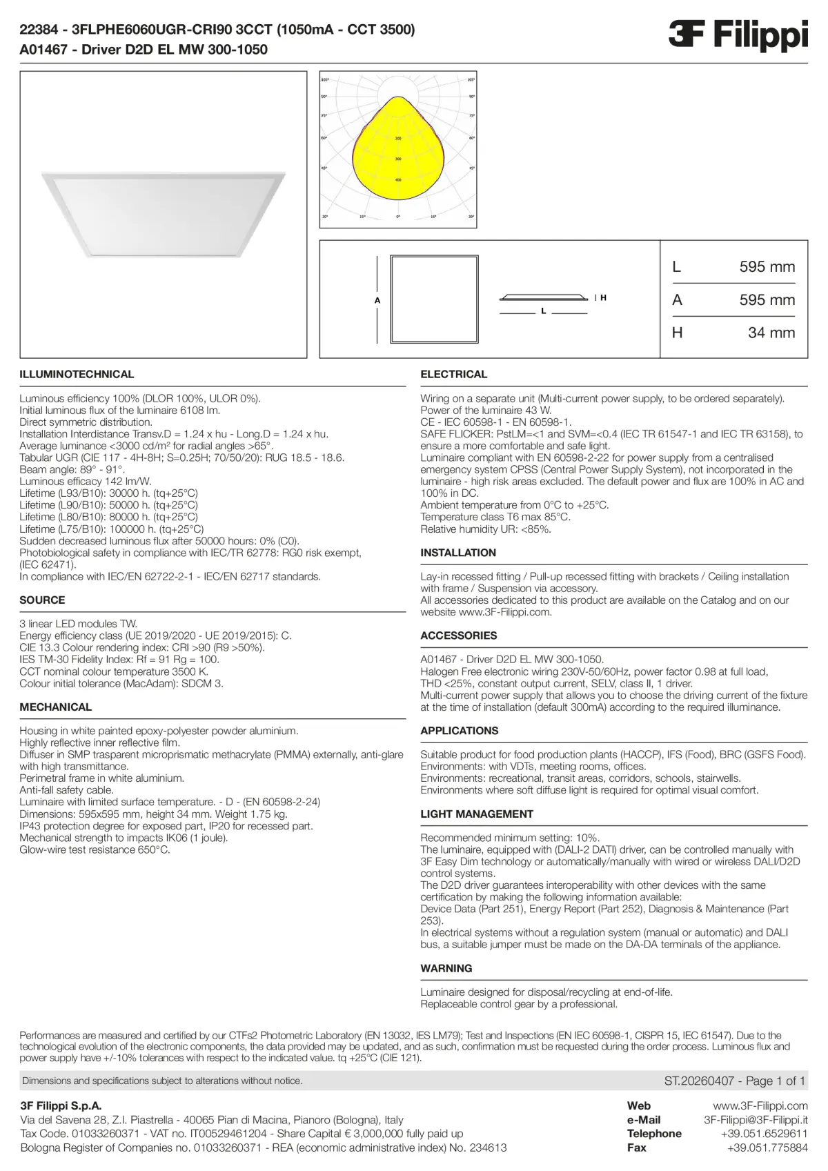 22384+A01467 - 3FLPHE6060UGR-CRI90 3CCT (1050mA - CCT 3500) + D2D EL MW 300-1050 - Datasheet - en