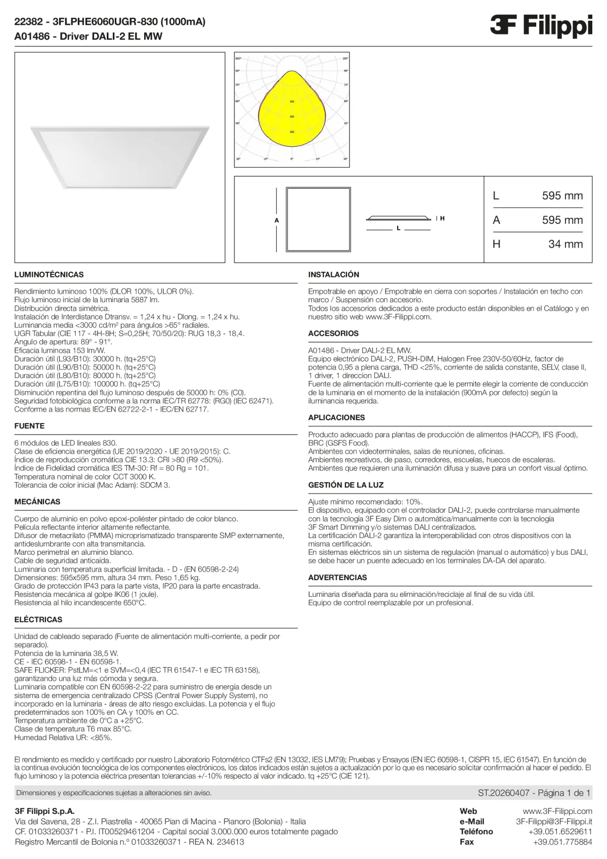 22382+A01486 - 3FLPHE6060UGR-830 (1000mA) + DALI-2 EL MW - Datasheet - es