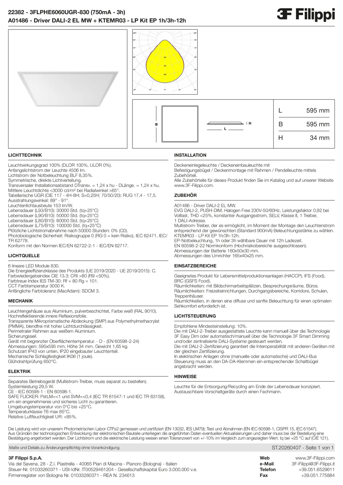 22382+A01486+KTEMR03 - 3FLPHE6060UGR-830 (750mA - 3h) + DALI-2 EL MW + Kit EP 1h-3h - Datasheet - de