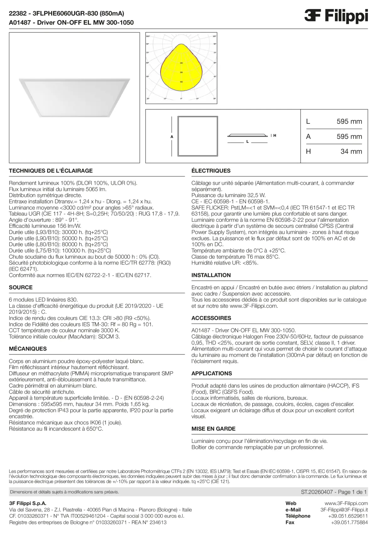22382+A01487 - 3FLPHE6060UGR-830 (850mA) + ON-OFF EL MW 300-1050 - Datasheet - fr