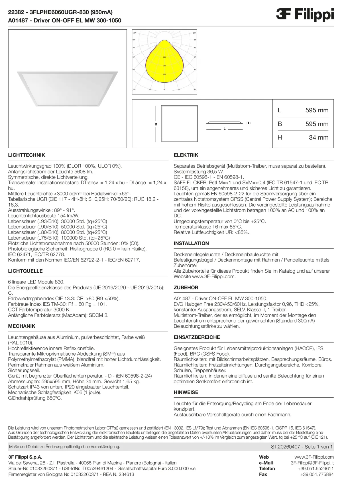 22382+A01487 - 3FLPHE6060UGR-830 (950mA) + ON-OFF EL MW 300-1050 - Datasheet - de