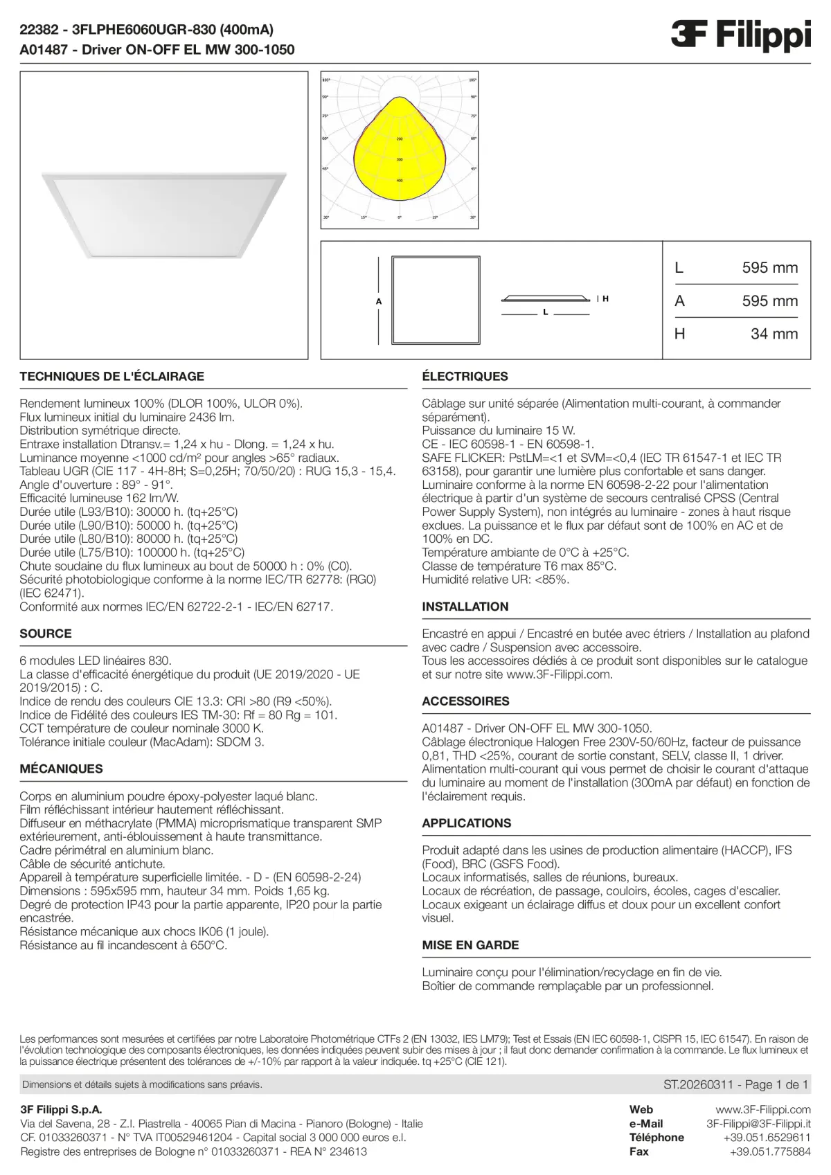 22382+A01487 - 3FLPHE6060UGR-830 (400mA) + ON-OFF EL MW 300-1050 - Datasheet - fr