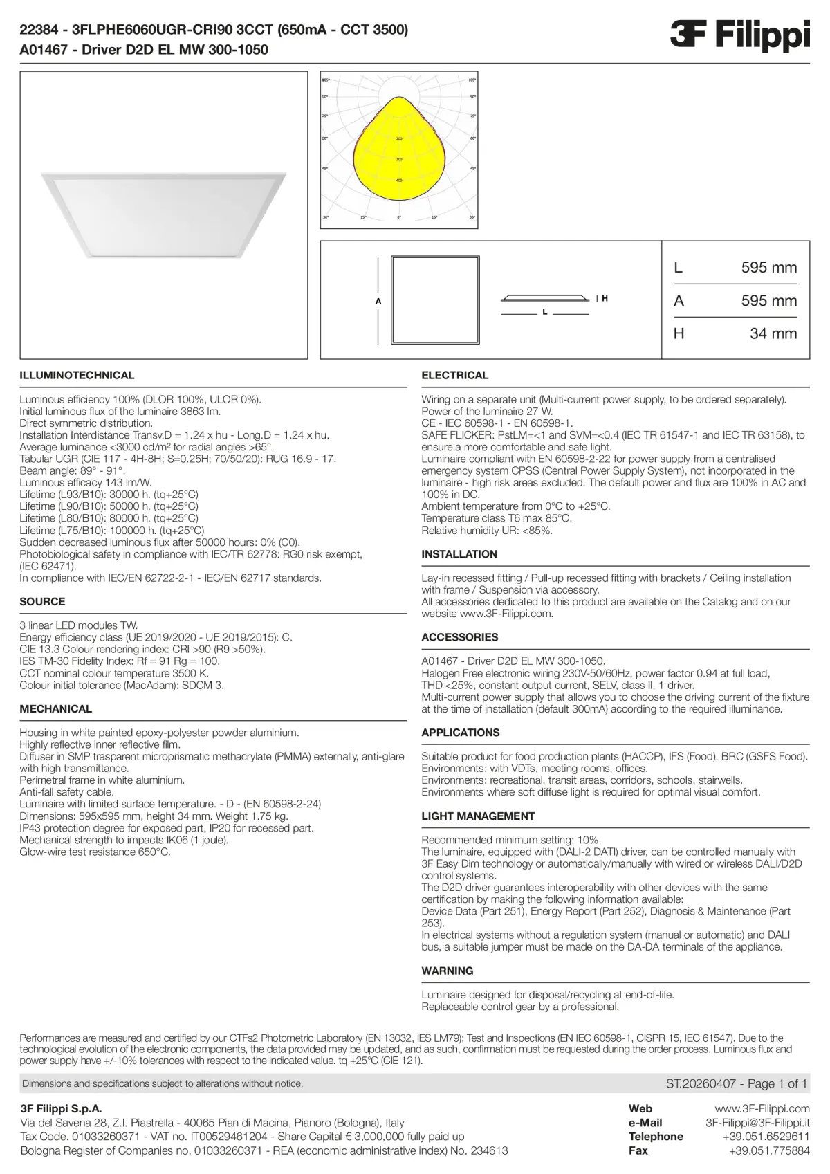 22384+A01467 - 3FLPHE6060UGR-CRI90 3CCT (650mA - CCT 3500) + D2D EL MW 300-1050 - Datasheet - en