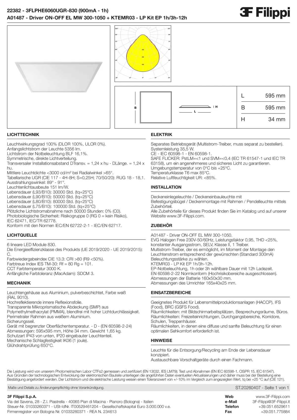 22382+A01487+KTEMR03 - 3FLPHE6060UGR-830 (900mA - 1h) + ON-OFF EL MW 300-1050 + Kit EP 1h-3h - Datasheet - de