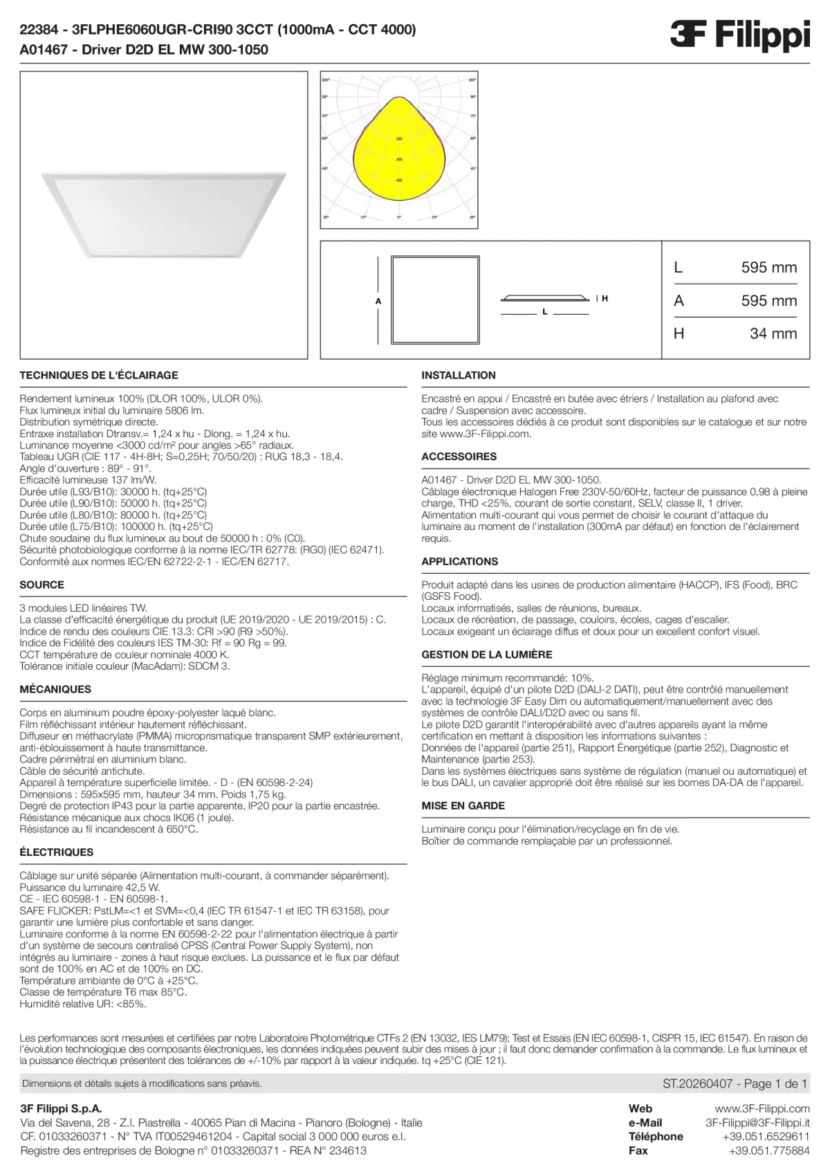 22384+A01467 - 3FLPHE6060UGR-CRI90 3CCT (1000mA - CCT 4000) + D2D EL MW 300-1050 - Datasheet - fr