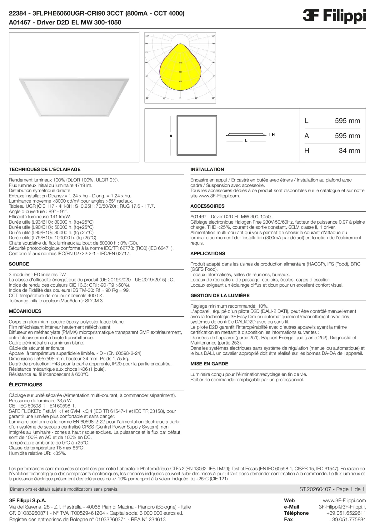 22384+A01467 - 3FLPHE6060UGR-CRI90 3CCT (800mA - CCT 4000) + D2D EL MW 300-1050 - Datasheet - fr