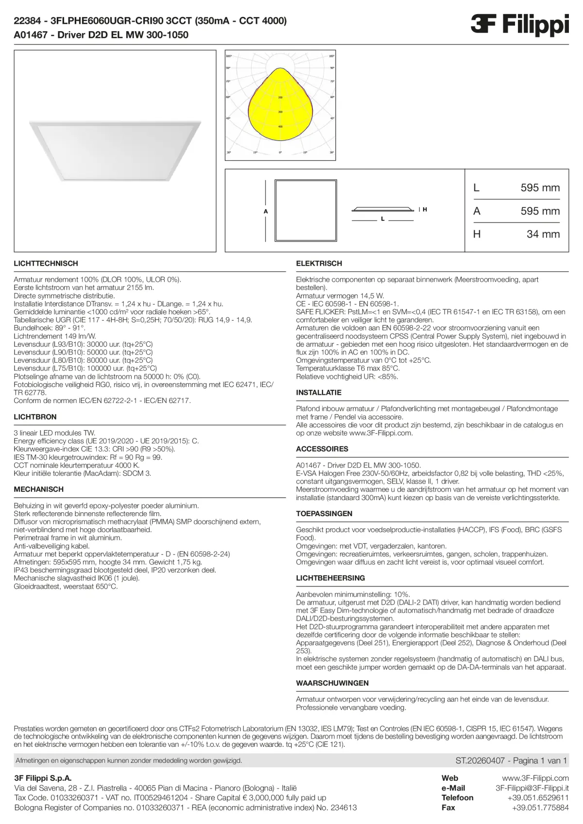 22384+A01467 - 3FLPHE6060UGR-CRI90 3CCT (350mA - CCT 4000) + D2D EL MW 300-1050 - Datasheet - nl