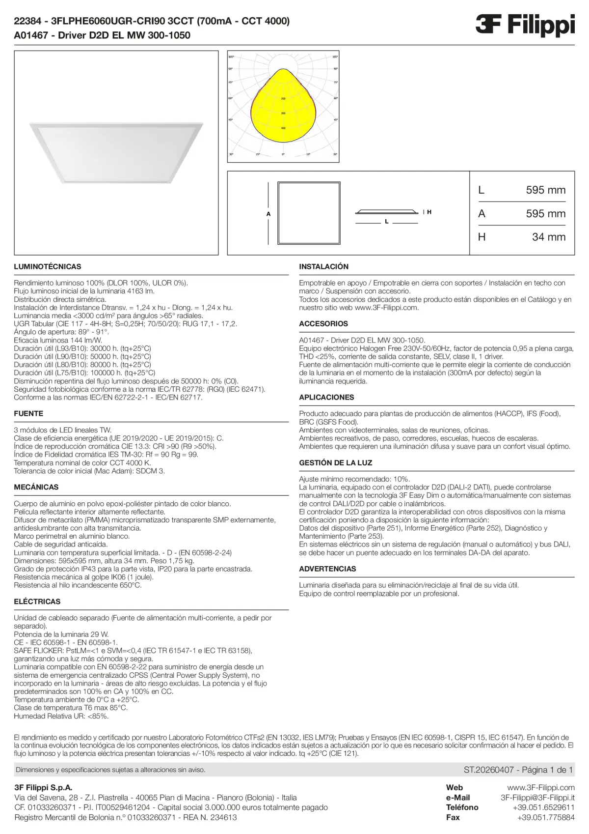 22384+A01467 - 3FLPHE6060UGR-CRI90 3CCT (700mA - CCT 4000) + D2D EL MW 300-1050 - Datasheet - es