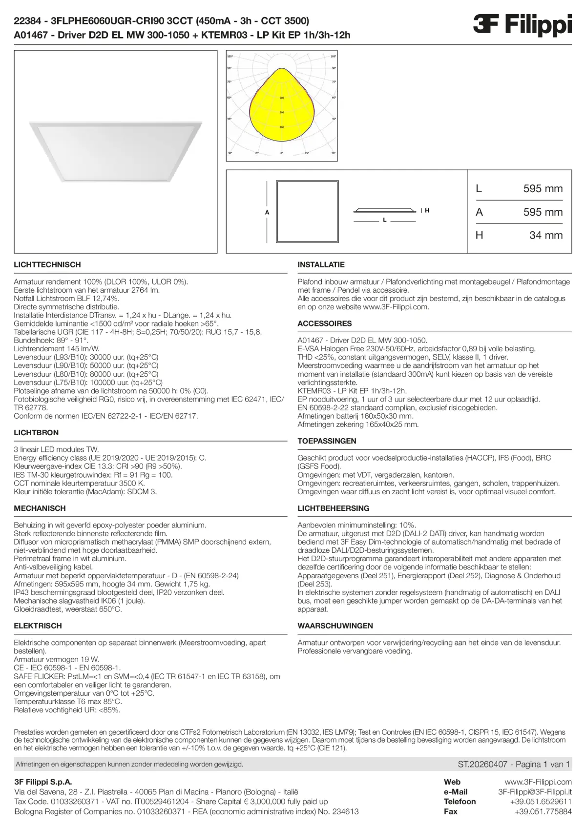 22384+A01467+KTEMR03 - 3FLPHE6060UGR-CRI90 3CCT (450mA - 3h - CCT 3500) + D2D EL MW 300-1050 + Kit EP 1h-3h - Datasheet - nl