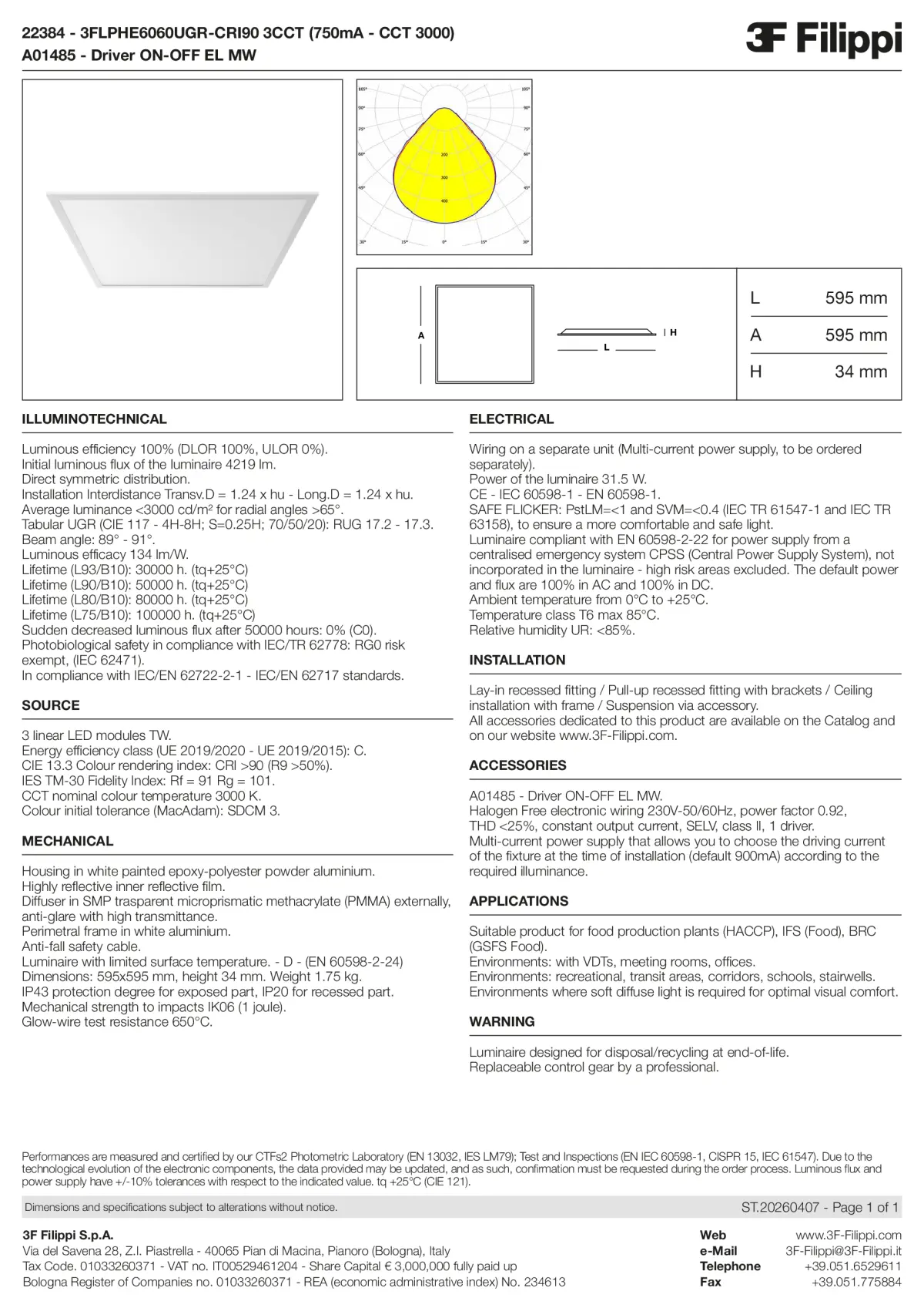 22384+A01485 - 3FLPHE6060UGR-CRI90 3CCT (750mA - CCT 3000) + ON-OFF EL MW - Datasheet - en