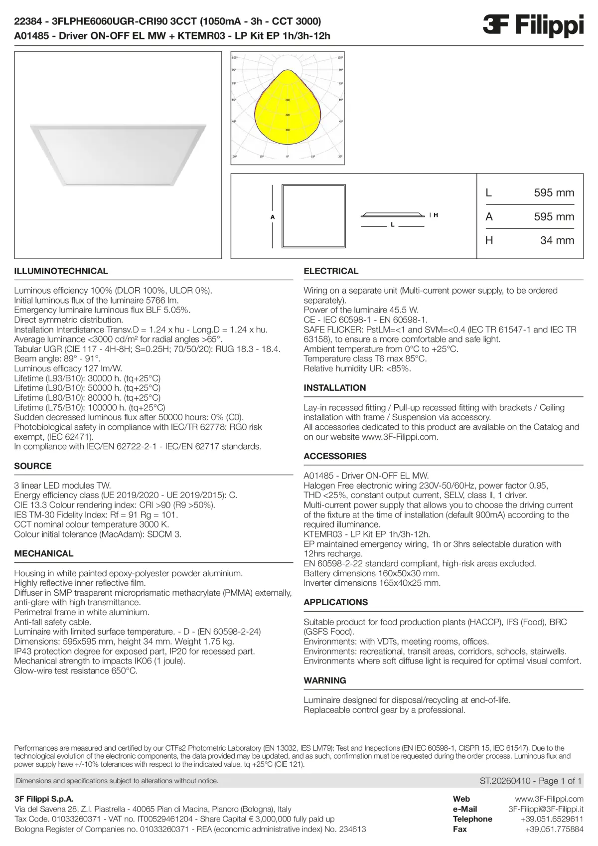 22384+A01485+KTEMR03 - 3FLPHE6060UGR-CRI90 3CCT (1050mA - 3h - CCT 3000) + ON-OFF EL MW + Kit EP 1h-3h - Datasheet - en