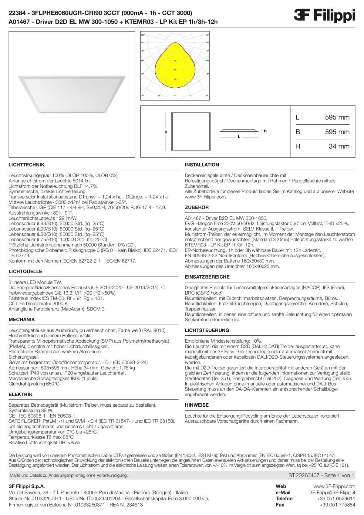 22384+A01467+KTEMR03 - 3FLPHE6060UGR-CRI90 3CCT (900mA - 1h - CCT 3000) + D2D EL MW 300-1050 + Kit EP 1h-3h - Datasheet - de
