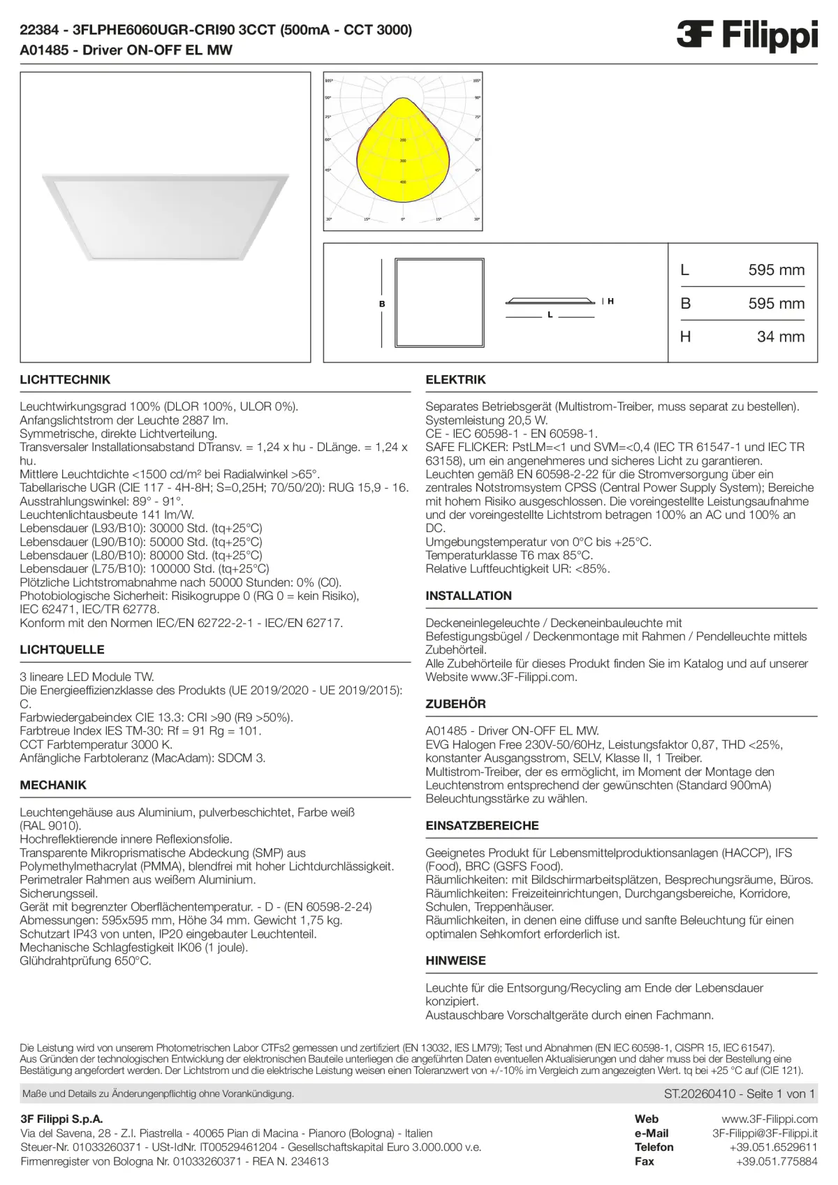 22384+A01485 - 3FLPHE6060UGR-CRI90 3CCT (500mA - CCT 3000) + ON-OFF EL MW - Datasheet - de