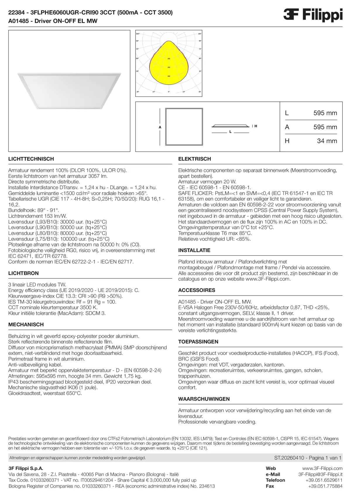 22384+A01485 - 3FLPHE6060UGR-CRI90 3CCT (500mA - CCT 3500) + ON-OFF EL MW - Datasheet - nl